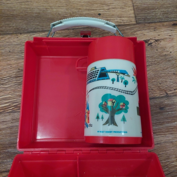 Lunchbox Thermos RARE vintage 1970s Disney World Mickey Mouse Red Aladdin Ind - Picture 14 of 15
